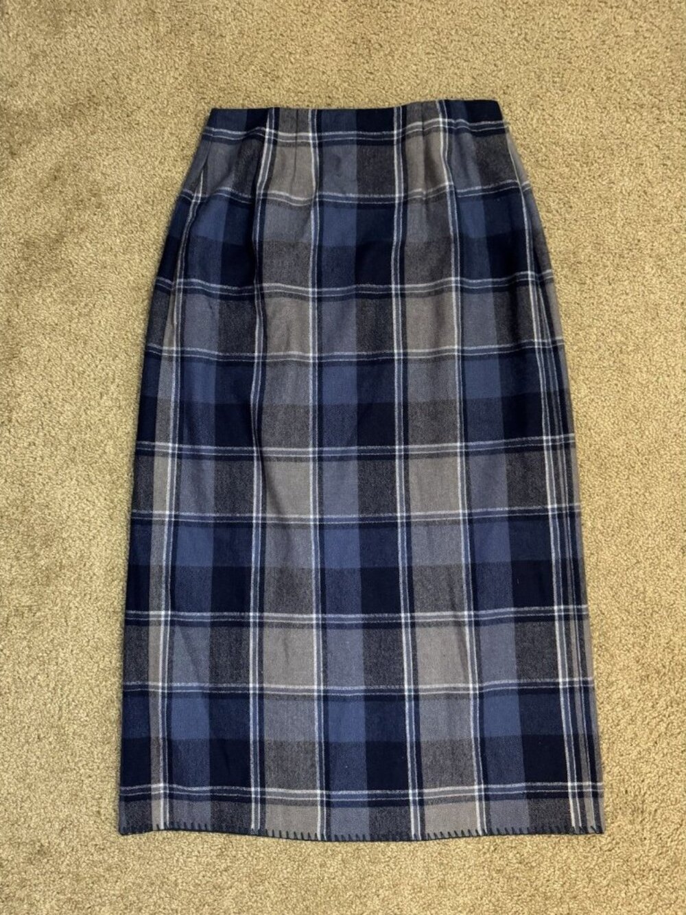 VTG Womens Wool Blend Blue Plaid Wrap Maxi Skirt Sz 12 Boho Chic Hippie Country - Picture 3 of 11